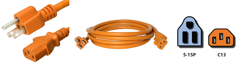5-15p to c13 orange power cord